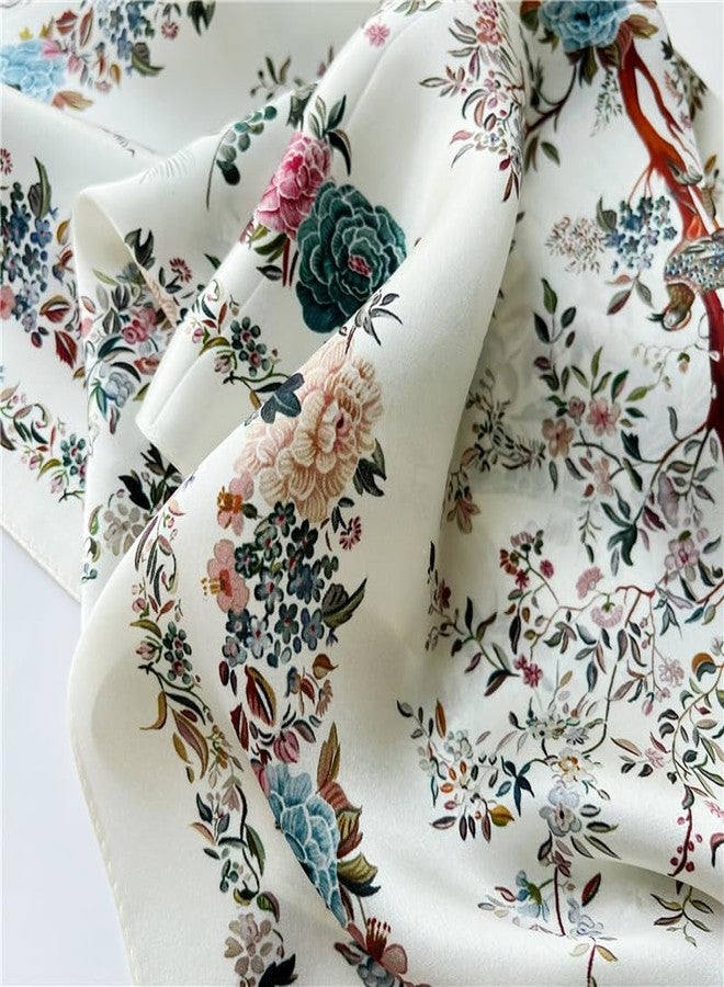 MEISEE 100% Pure Mulberry Silk Scarf 27"'x27(in) Square Scarf Head Scarf Neck scarf Headscarf for Women with Gift Packed, White Flower Flowers, 27in*27n - Image 5