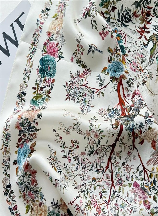 MEISEE 100% Pure Mulberry Silk Scarf 27"'x27(in) Square Scarf Head Scarf Neck scarf Headscarf for Women with Gift Packed, White Flower Flowers, 27in*27n - Image 4