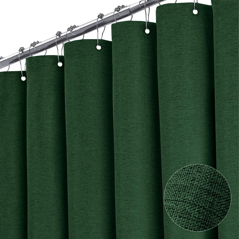BTTN Fabric Shower Curtain Linen Textured Heavy Duty Polyester Cloth Shower Curtain Set with 12 Plastic Hook Hotel Luxury Waterproof Decorative Shower Curtain for Bathroom 72x72 Emerald Green - Image 2