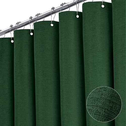 BTTN Fabric Shower Curtain Linen Textured Heavy Duty Polyester Cloth Shower Curtain Set with 12 Plastic Hook Hotel Luxury Waterproof Decorative Shower Curtain for Bathroom 72x72 Emerald Green - Image 1