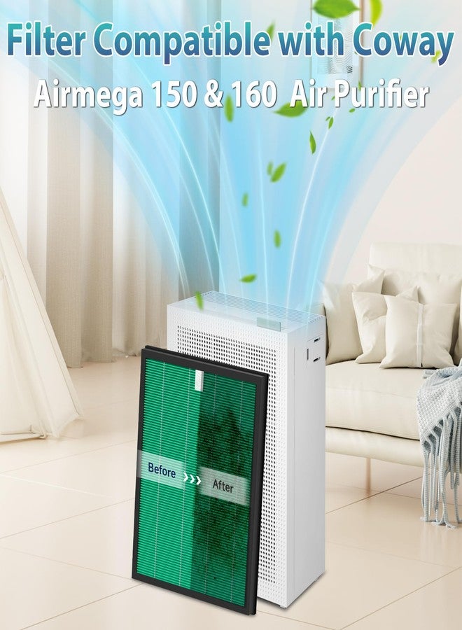 FFsign 150 Filter Replacement for Coway Airmega 150 Air Puri-Fier, 2 Pack Green True HEPA & 8 Pack Active Carbon Filters, for AP-1019C-FP - Image 2