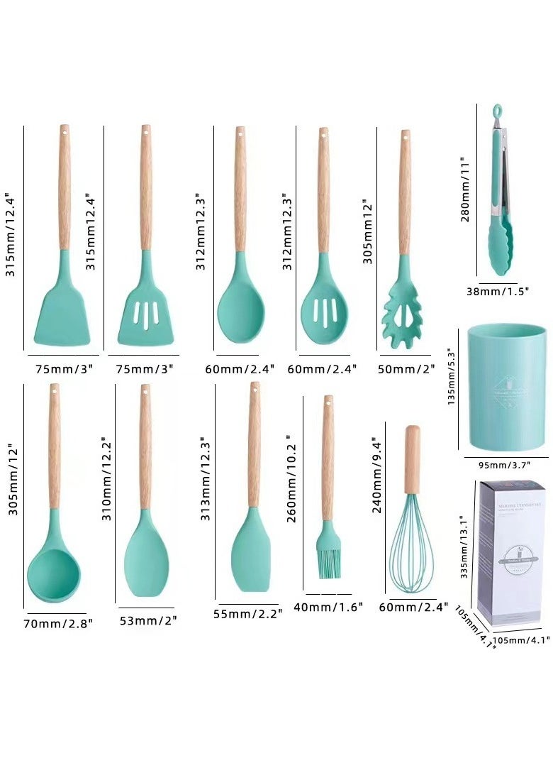 AROAQ 12pcs Silicone Kitchen Utensils Set With Wooden Handle And Storage Bucket, Heat Resistant Silicone Kitchen Spatulas Set, (Pink )  - Image 2