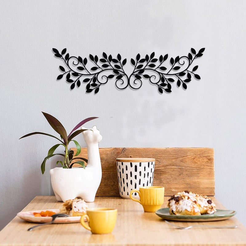 ESTART 2 Pieces Metal Tree Leaf Wall Decor Vine Olive Branch Leaf Wall Art Wrought Iron Scroll Sculptures for Above the Bed, Living Room, Bathroom, Hallway, Office, Outdoor Decoration (Black) - Image 4