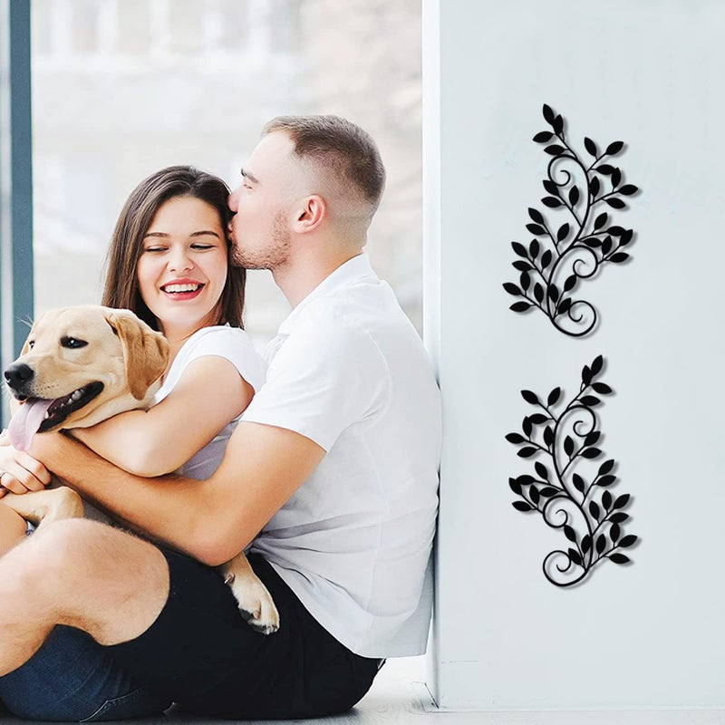ESTART 2 Pieces Metal Tree Leaf Wall Decor Vine Olive Branch Leaf Wall Art Wrought Iron Scroll Sculptures for Above the Bed, Living Room, Bathroom, Hallway, Office, Outdoor Decoration (Black) - Image 3