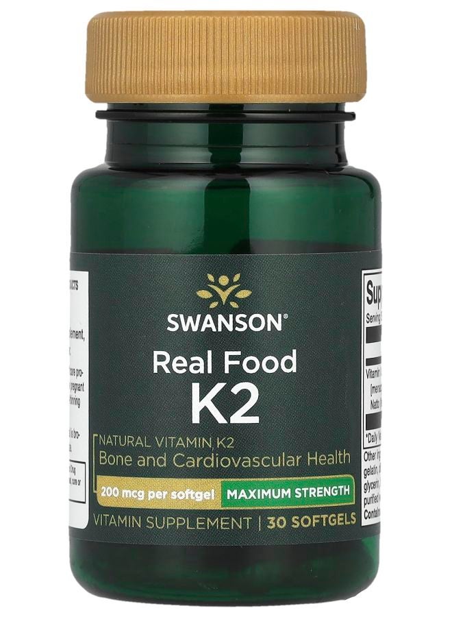 SWANSON Real Food K2 Maximum Strength  200 mcg 30 Softgels