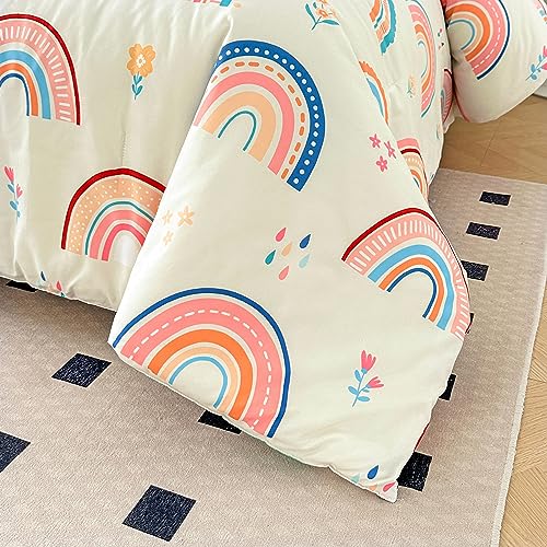 Btargot Lightweight Soft 3 Piece Rainbow Comforter Set with 2 Pillow Covers, Cartoon Love Hearts Flowers and Grass Bedding Set for Girls Boys Kids, Twin Multi-Color - Image 4