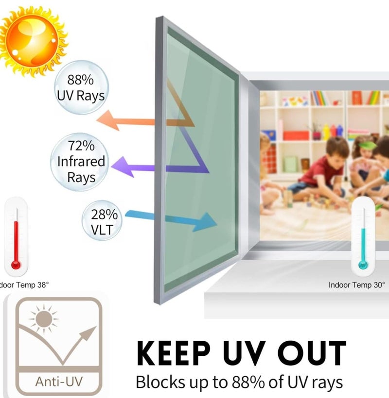 COSMOS STAR™ One Way Mirror Privacy Window Film Daytime Privacy Film,Heat Control Anti UV Reflective Window Tint for Home and Office (Silver Green) (20 x 355 inch, Silver Green) - Image 4