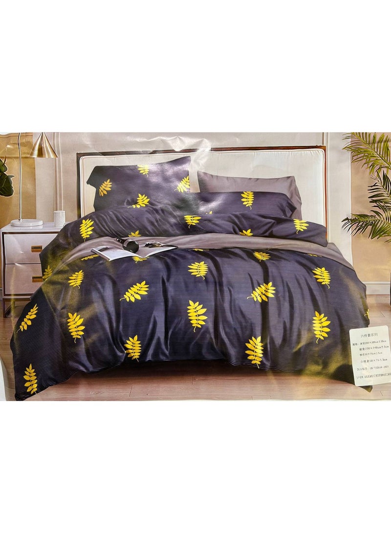 طقم مفروشات فاخر بحجم كينج مكون من 6 قطع - تصميم بسيط، غطاء لحاف 220×240 سم مع شرشف مطاطي و4 أغطية وسائد