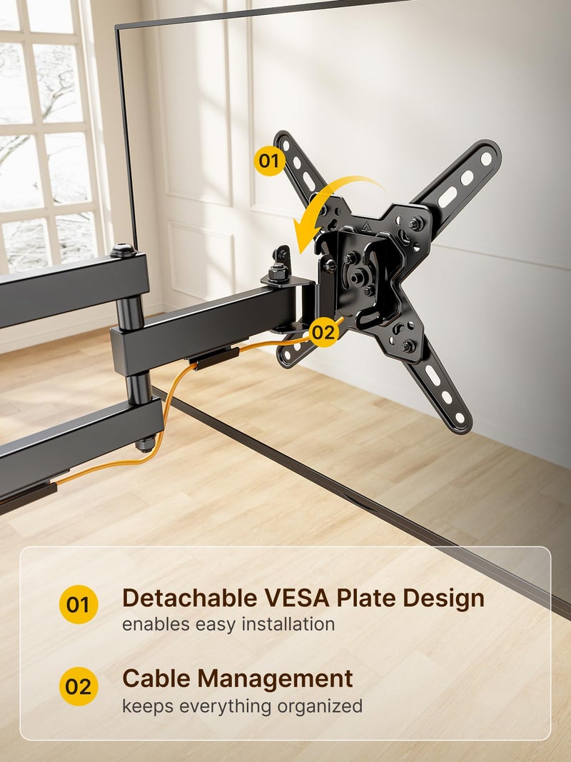 monTEK Full Motion TV Wall Mount Bracket for Most 13-43 Inch LED LCD Flat Screen TVs & Monitors, Swivel Tilt Extension Rotation with Articulating Arms, TV Mount Max VESA 200x200mm, up to 44lbs - Image 5
