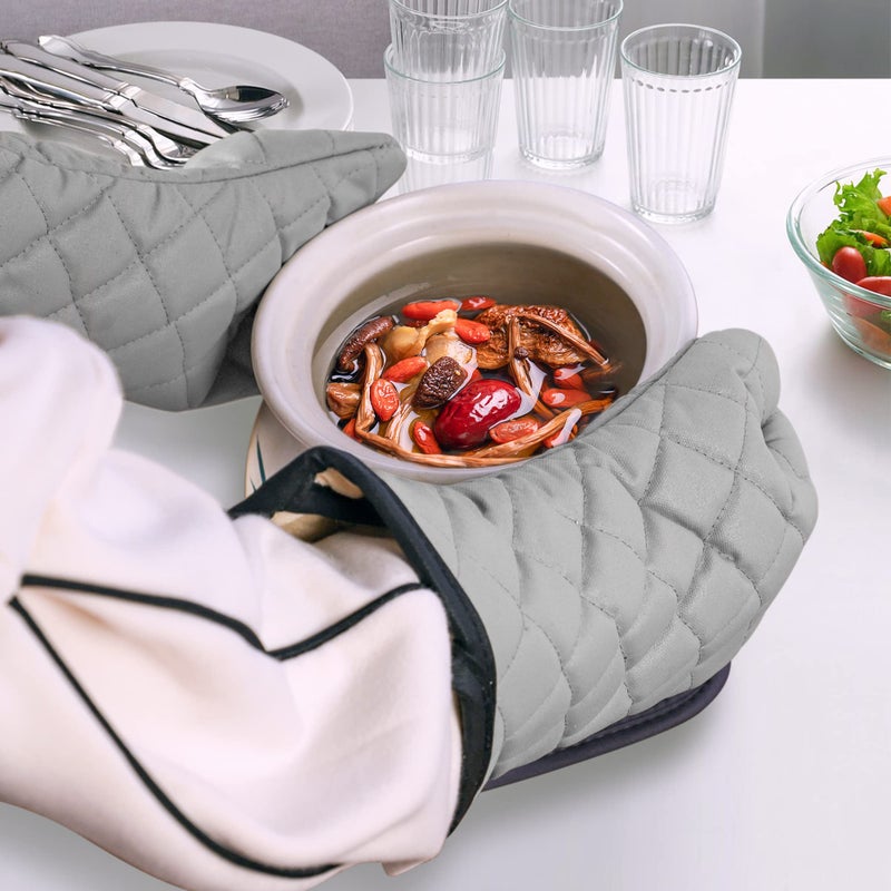 ARCLIBER Oven Mitts 1 Pair of Terry Cloth Lining - Heat Resistant Kitchen Gloves Flame Oven Mitt Set 15 Inch - Image 3