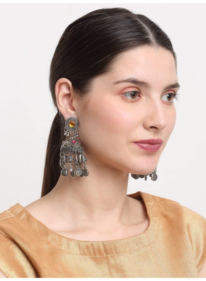 YouBella Jewellery Celebrity Inspired Oxidised Silver Big Size Jhumki Earrings for Girls and Women (Style 1) - Image 3