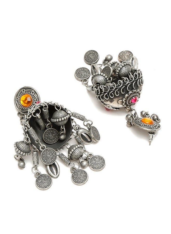 YouBella Jewellery Celebrity Inspired Oxidised Silver Big Size Jhumki Earrings for Girls and Women (Style 1) - Image 5