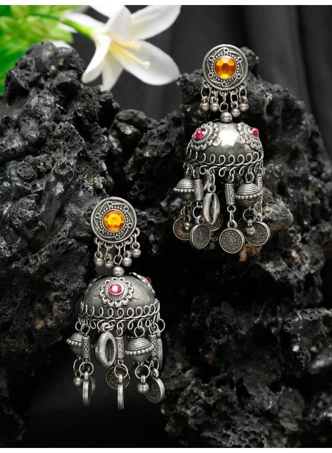 YouBella Jewellery Celebrity Inspired Oxidised Silver Big Size Jhumki Earrings for Girls and Women (Style 1) - Image 4