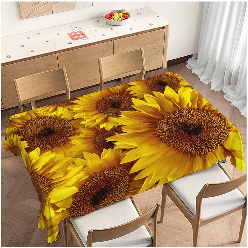 Beabes Sunflower Table Cloth Rectangle Table 52X70 Vintage Sunflowers Field Yellow Wipeable Table Cover for Dinner Kitchen Outdoor Tablecloth for Party Banquets Weddings - Image 1