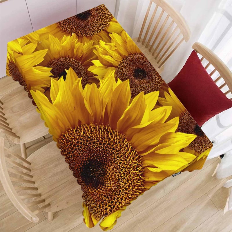Beabes Sunflower Table Cloth Rectangle Table 52X70 Vintage Sunflowers Field Yellow Wipeable Table Cover for Dinner Kitchen Outdoor Tablecloth for Party Banquets Weddings - Image 2
