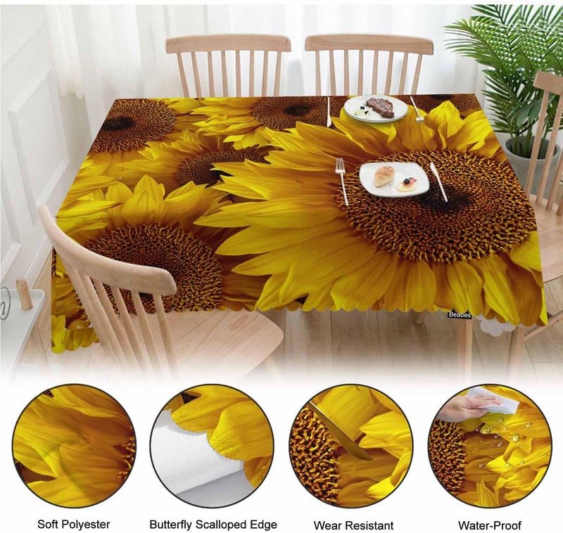 Beabes Sunflower Table Cloth Rectangle Table 52X70 Vintage Sunflowers Field Yellow Wipeable Table Cover for Dinner Kitchen Outdoor Tablecloth for Party Banquets Weddings - Image 4