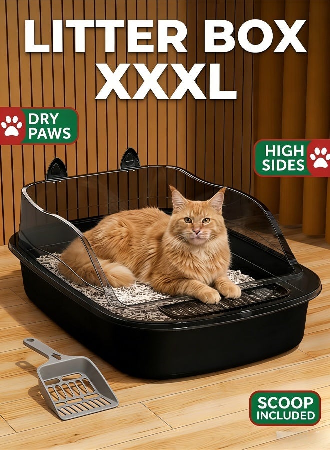 إتش كيو جيمنغ صندوق فضلات للقطط، حافة قابلة للفصل لسهولة التنظيف، صينية فضلات كبيرة وعميقة وواسعة مع جوانب عالية مانعة للتناثر للقطط الصغيرة والكبيرة، تتضمن مغرفة غربلة، للتحكم في الروائح، تصميم مانع للتسرب - Image 1
