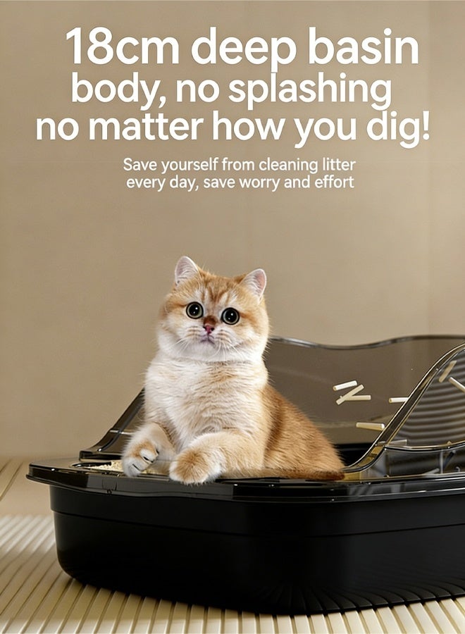 إتش كيو جيمنغ صندوق فضلات للقطط، حافة قابلة للفصل لسهولة التنظيف، صينية فضلات كبيرة وعميقة وواسعة مع جوانب عالية مانعة للتناثر للقطط الصغيرة والكبيرة، تتضمن مغرفة غربلة، للتحكم في الروائح، تصميم مانع للتسرب - Image 3