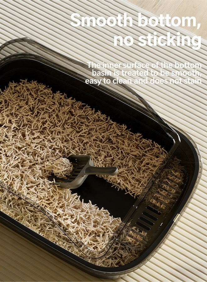 إتش كيو جيمنغ صندوق فضلات للقطط، حافة قابلة للفصل لسهولة التنظيف، صينية فضلات كبيرة وعميقة وواسعة مع جوانب عالية مانعة للتناثر للقطط الصغيرة والكبيرة، تتضمن مغرفة غربلة، للتحكم في الروائح، تصميم مانع للتسرب - Image 4