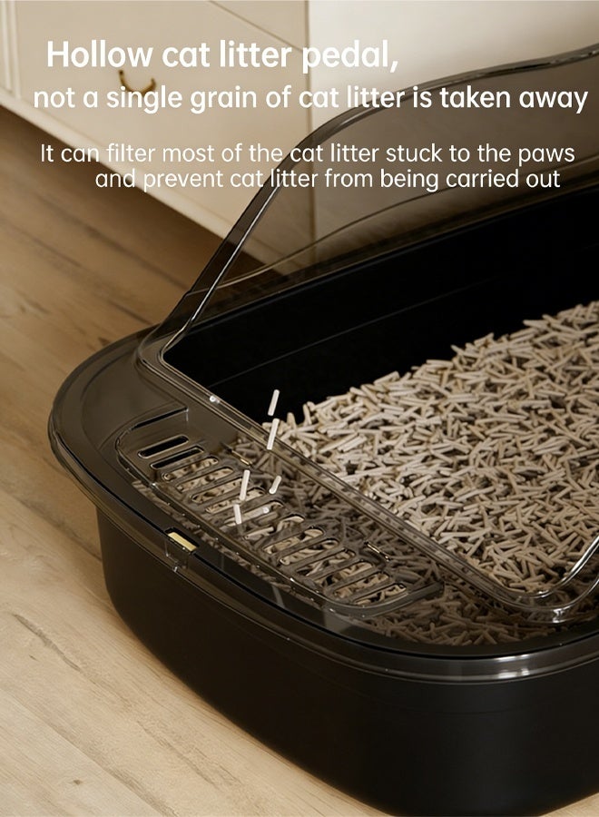 إتش كيو جيمنغ صندوق فضلات للقطط، حافة قابلة للفصل لسهولة التنظيف، صينية فضلات كبيرة وعميقة وواسعة مع جوانب عالية مانعة للتناثر للقطط الصغيرة والكبيرة، تتضمن مغرفة غربلة، للتحكم في الروائح، تصميم مانع للتسرب - Image 5