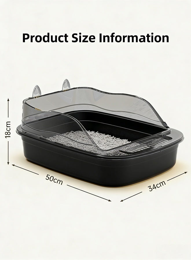 إتش كيو جيمنغ صندوق فضلات للقطط، حافة قابلة للفصل لسهولة التنظيف، صينية فضلات كبيرة وعميقة وواسعة مع جوانب عالية مانعة للتناثر للقطط الصغيرة والكبيرة، تتضمن مغرفة غربلة، للتحكم في الروائح، تصميم مانع للتسرب - Image 2