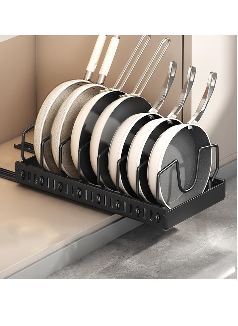 Excefore Pots and Pans Organizer, Sliding Pot Lid Holder and Pan Rack in Kitchen, Pull Out Pots and Pans Organizer for Cabinet, for Pot Lid, Bakeware, Dishes, Pots and Pans Storage (Black)  - Image 1