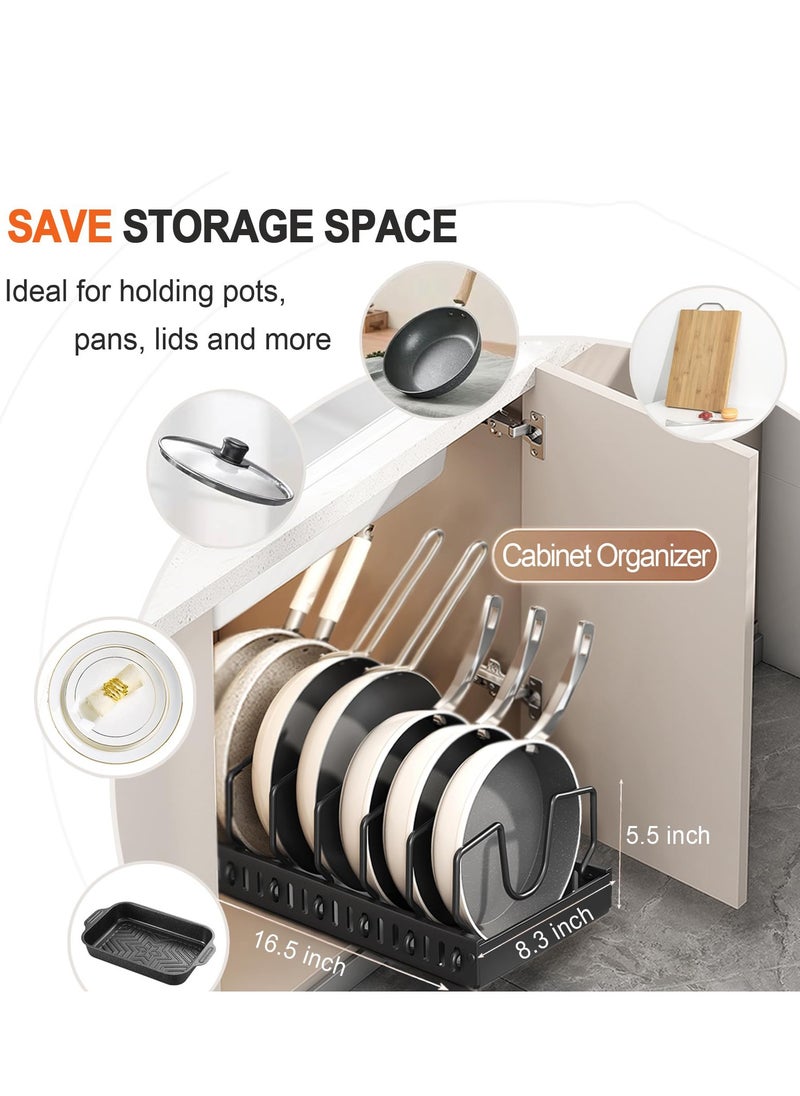Excefore Pots and Pans Organizer, Sliding Pot Lid Holder and Pan Rack in Kitchen, Pull Out Pots and Pans Organizer for Cabinet, for Pot Lid, Bakeware, Dishes, Pots and Pans Storage (Black)  - Image 2