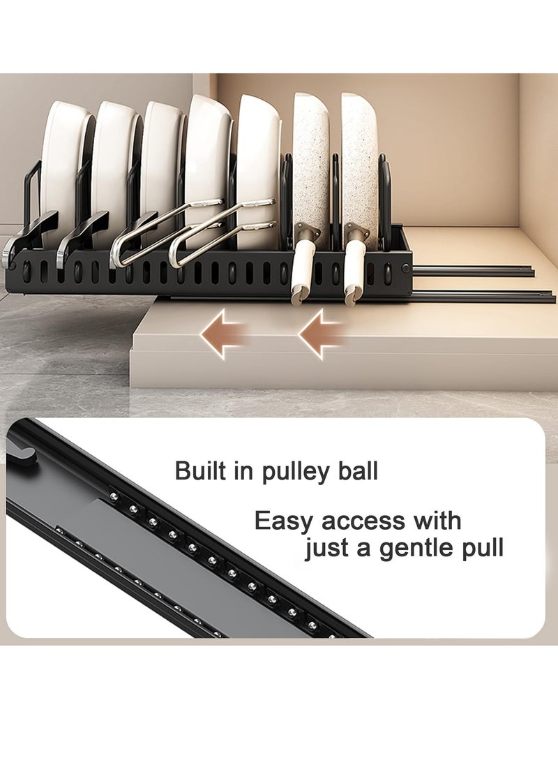 Excefore Pots and Pans Organizer, Sliding Pot Lid Holder and Pan Rack in Kitchen, Pull Out Pots and Pans Organizer for Cabinet, for Pot Lid, Bakeware, Dishes, Pots and Pans Storage (Black)  - Image 4