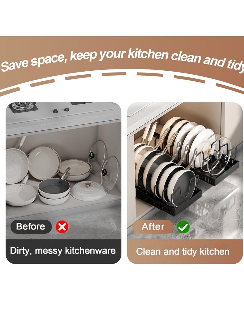 Excefore Pots and Pans Organizer, Sliding Pot Lid Holder and Pan Rack in Kitchen, Pull Out Pots and Pans Organizer for Cabinet, for Pot Lid, Bakeware, Dishes, Pots and Pans Storage (Black)  - Image 5