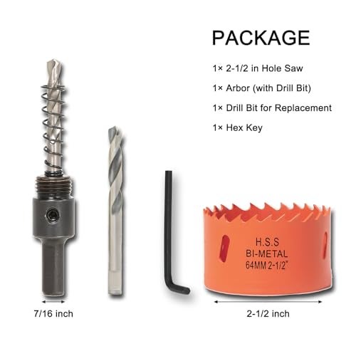 VIKITON 2.5 inch Hole Saw with Arbor for Metal Wood Plastic, 2-1/2 in Bimetal Hole Cutter for Different Project with Smooth and Flat Drilling Edge, Fast Chip Removal - Image 2