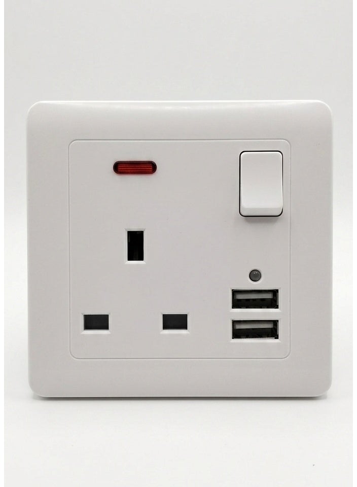 Modern UK Wall Socket with Dual USB Charging Ports and Integrated Switch, Premium Fireproof 3-Pin Wall Plug for Home and Office - British Standard - Image 1