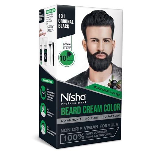 Nisha نيشا لون اللحية للرجال، أسود أصلي، تغطية 100% للشيب، بدون أمونيا، بدون بقع، بدون بارابين، تركيبة نباتية غير قابلة للتسرب، لون يدوم طويلاً في 10 دقائق، 60 جرام من الملون + 60 جرام من المطور - Image 3