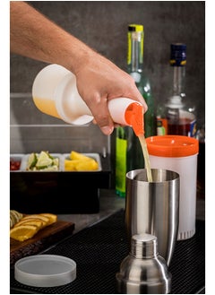 Restaurantware Restaurantware-0.5 qt Plastic Quick Pour Storage Container Bottle - with Orange Spout and Lid - Bar Storage Bottle - 3 1/2" x 3 1/2" x 10 1/4" - 1ct Box - Bar Lux  - Image 3