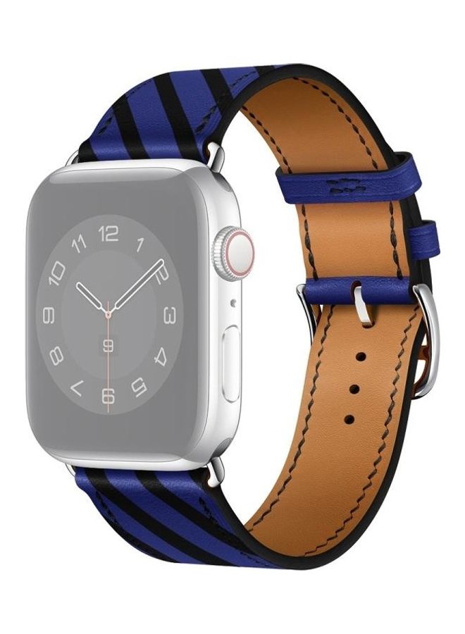NIBEMINENT Strip Texture Replacement Watchbands For Apple Watch Series 7 45mm/6 & SE 5 4 44mm/3 2 1 42mm Blue Black - Image 1