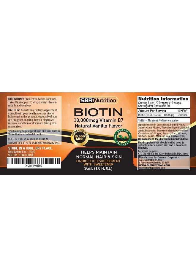 SBR Nutrition قطرات بيوتين سائلة بامتصاص أقصى 10000 ميكروغرام من البيوتين لكل حصة 60 حصة بدون مواد حافظة صناعية صديقة للنباتيين تدعم نمو الشعر الصحي وأظافر قوية وبشرة متألقة مصنوعة في الولايات المتحدة - Image 3