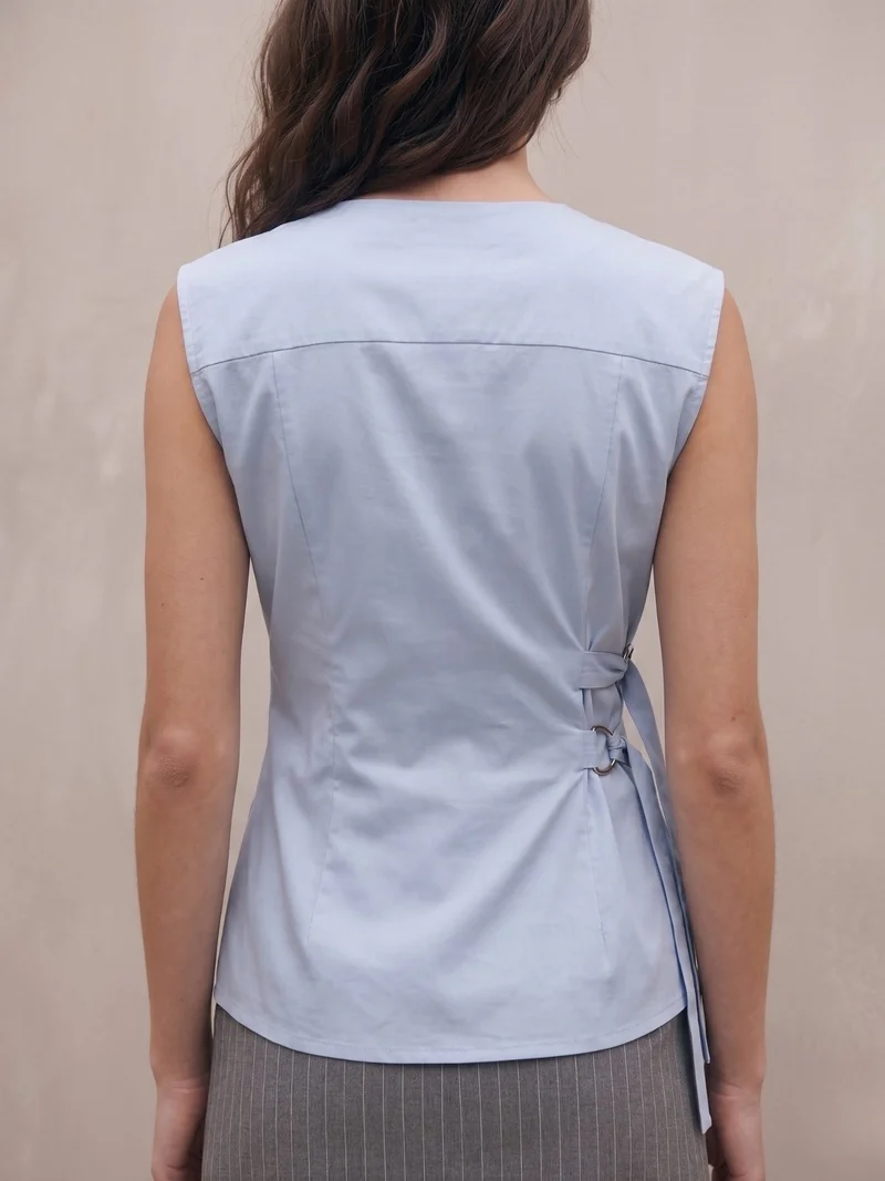 Outzidr  Blue Asymmetrical Wrap-Around Front With A Crisp V-Neckline for Women | Best Price UAE