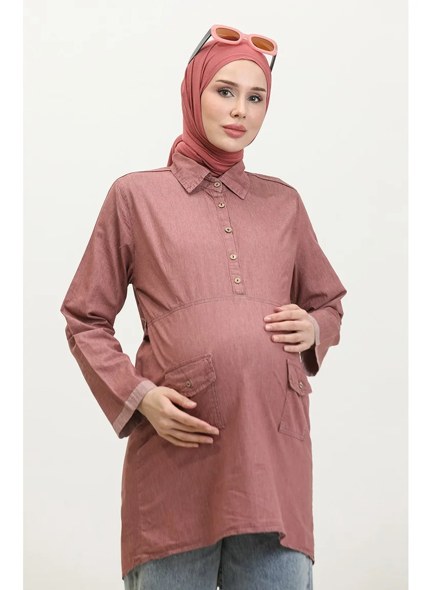 Sefa Merve Tencel Fabric Pocket Maternity Tunic 2700127-01 Dusty Rose