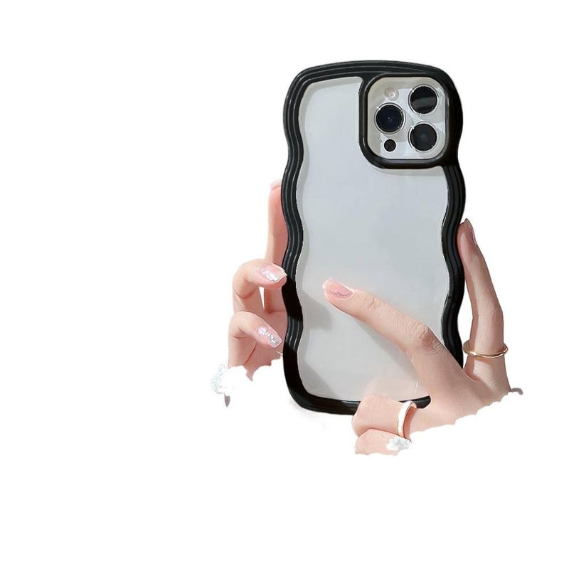 Shockproof iPhone 14 Plus TPU , Cover for iPhone 14 14 Plus 14 Pro 14 Pro Max , Wave Edge , Black for Desk Setup - Image 1
