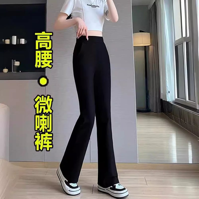 Women'S High-Waist Micro-Trousers Thin Micro-Horn Pants Chubby Girl Plus Size Slim-Fit Elastic Small Black Pants Horseshoe Pants - Image 2