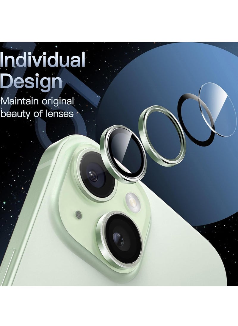 LEDIN - Camera Lens Protector for iPhone 15 6.1-Inch and iPhone 15 Plus 6.7-Inch, 9H Tempered Glass Metal Individual Ring Cover, HD Clear, 1 Set (Green) - Image 1