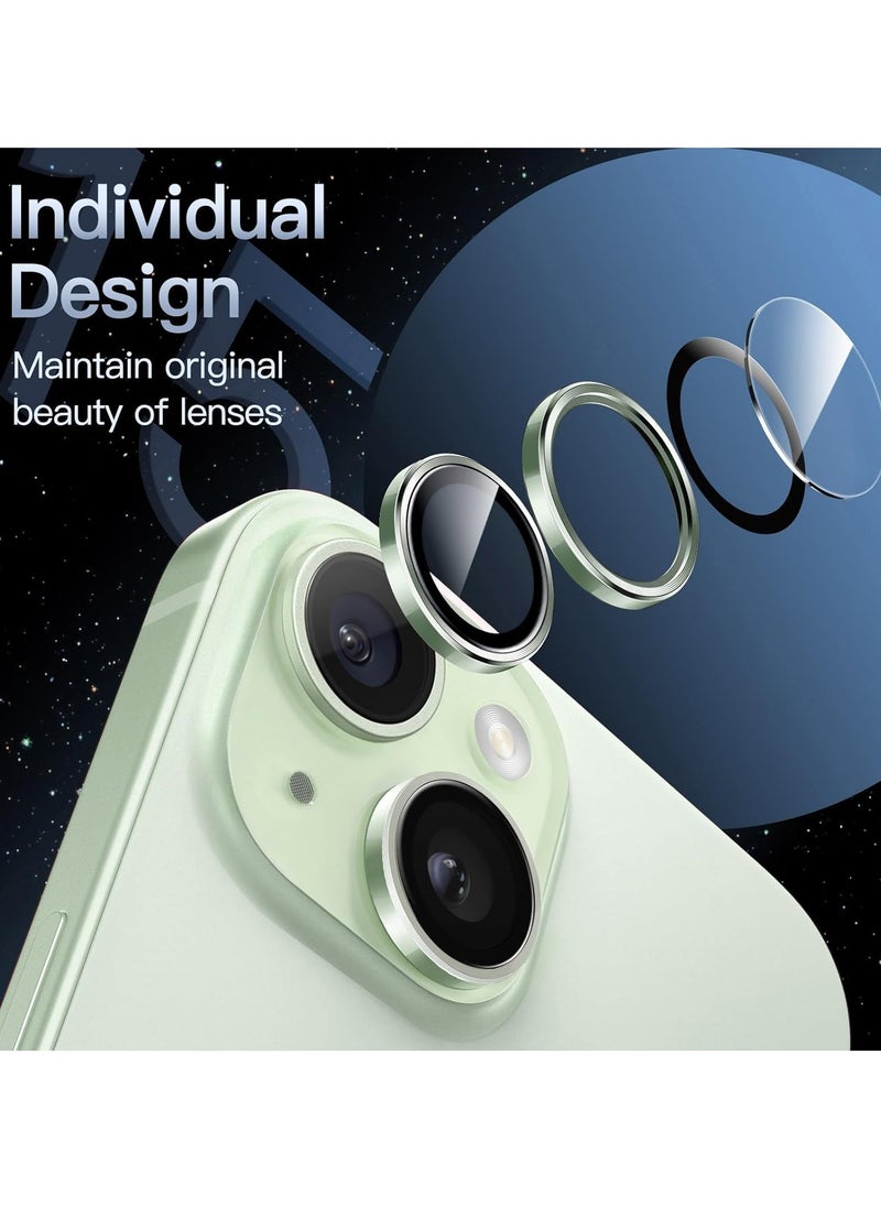 LEDIN - Camera Lens Protector for iPhone 15 6.1-Inch and iPhone 15 Plus 6.7-Inch, 9H Tempered Glass Metal Individual Ring Cover, HD Clear, 1 Set (Green) - Image 1
