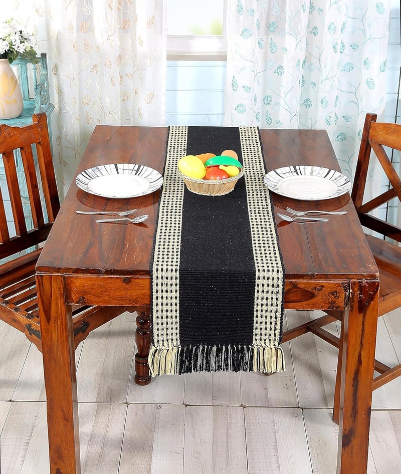 STONEMUNK عداء طاولة قطن 13'' × 60'' صديق للبيئة يدوي الصنع لعداء الحفلات، طاولة الطعام، الزفاف، عداء بوهيمي - (أسود - جديد) - Image 3
