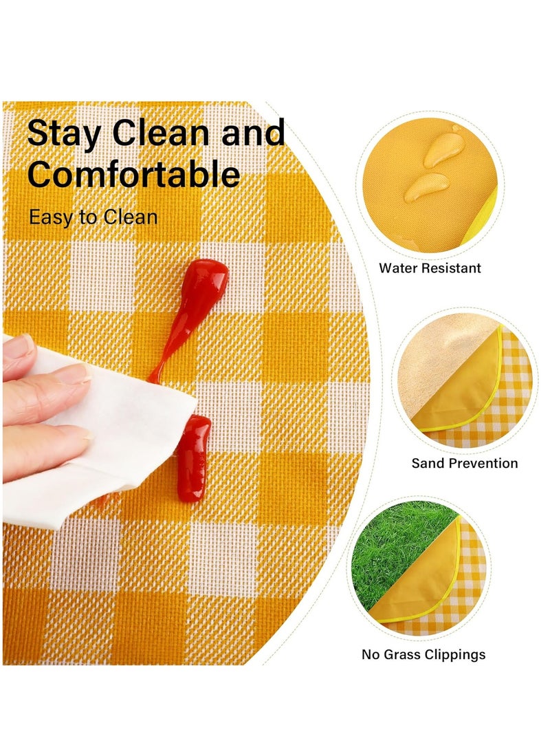 Picnic Blankets Waterproof Foldable Yellow Gingham Beach Mat Tote Handbag for Camping Travel Park (60x80 inch)