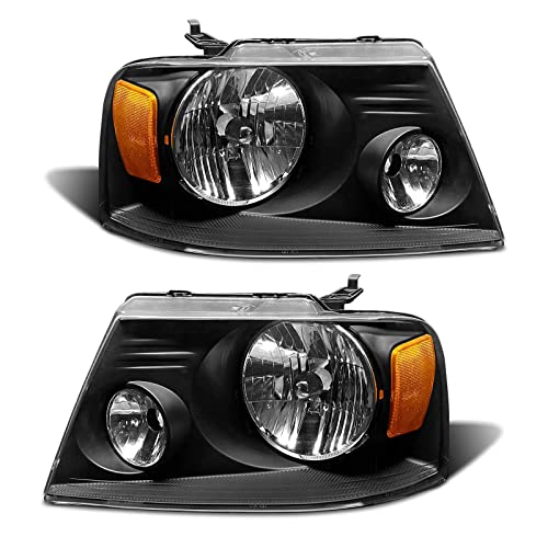 ADCARLIGHTS 20042008 F150 Pickup Headlight Assembly for 0408 Ford F150 0608 Lincoln Mark LT Clear Lens Black Housing with Amber Reflector Headlamp Replacement Left and RightWO Bulbs - Image 1