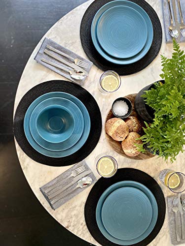 Bzyoo 12 Piece Melamine Dinnerware Set - Durable, Dishwasher Safe Plates and Bowls - Casual Dining, Parties, Blue Dish Set Organica Blue Collection - Image 2