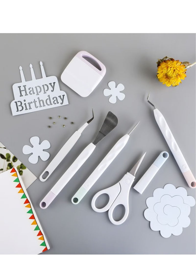 GMORO - 6 Pieces of Craft Vinyl Weeding Tools Set, Hook Weeder Scraper Spatula Tweezers Scissors for Die-Cutting Cardstock Scrapbooking DIY Silhouette Embossing Lettering - Image 1