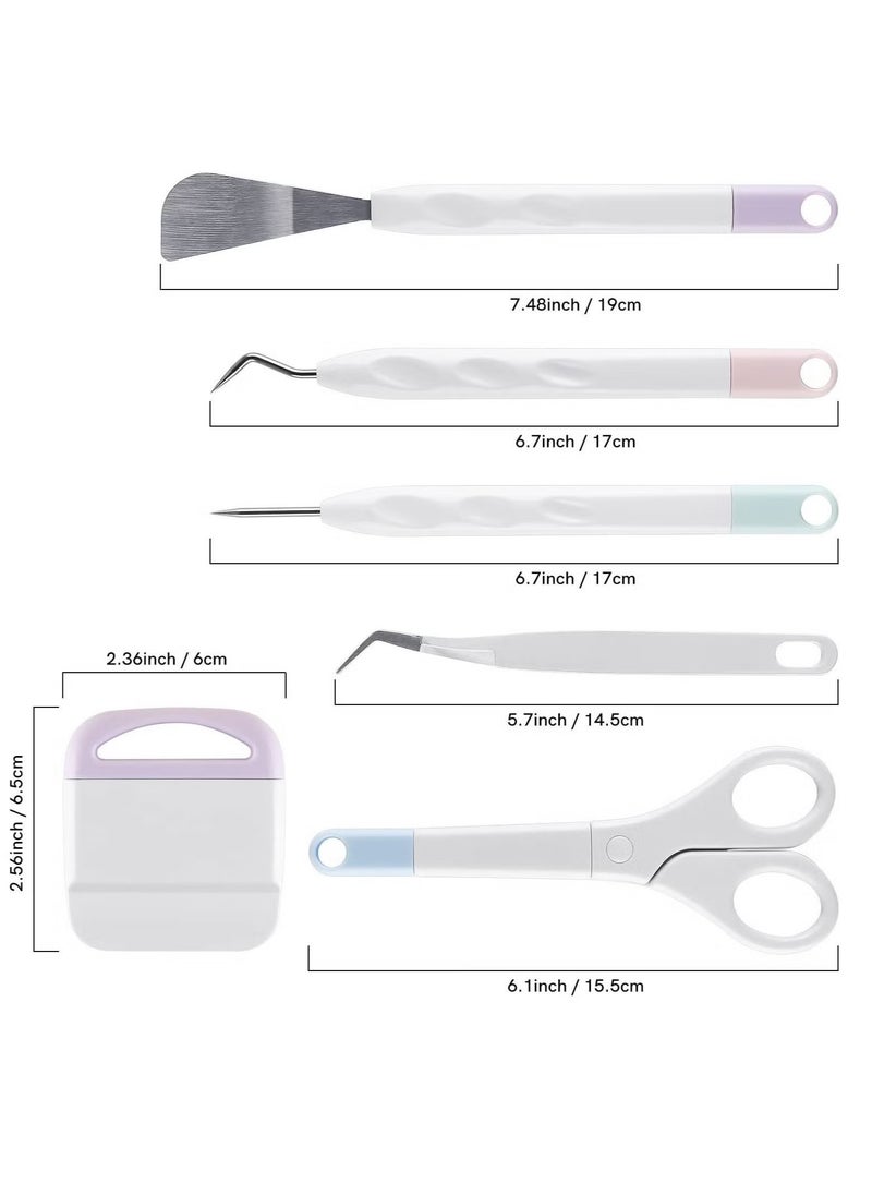 GMORO - 6 Pieces of Craft Vinyl Weeding Tools Set, Hook Weeder Scraper Spatula Tweezers Scissors for Die-Cutting Cardstock Scrapbooking DIY Silhouette Embossing Lettering - Image 1