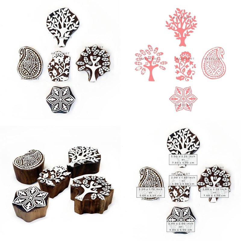 TWOGRAMS Wooden Printing Blocks - Set of 5 | Rectangular Rosewood Blocks for Fabric, Paper, Clay & Pottery | Design #217 - Image 5