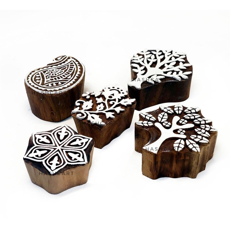 TWOGRAMS Wooden Printing Blocks - Set of 5 | Rectangular Rosewood Blocks for Fabric, Paper, Clay & Pottery | Design #217 - Image 2