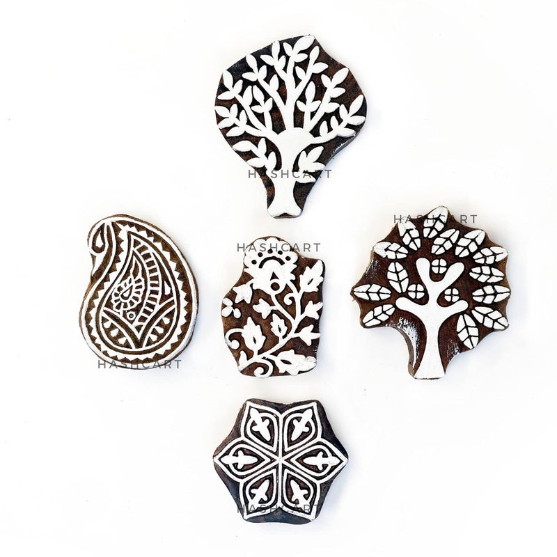 TWOGRAMS Wooden Printing Blocks - Set of 5 | Rectangular Rosewood Blocks for Fabric, Paper, Clay & Pottery | Design #217 - Image 1